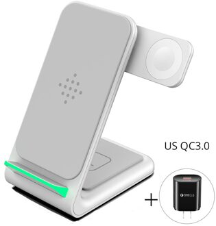 Betty 3 In 1 Draadloze Laders Voor Iphones Opvouwbare Charging Stand Airpods Iwatch Iphone 12/12 Pro Max Draadloze Oplader Station wit Charging QC US