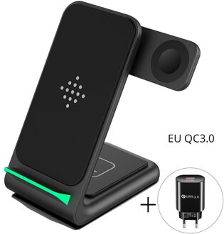 Betty 3 In 1 Draadloze Laders Voor Iphones Opvouwbare Charging Stand Airpods Iwatch Iphone 12/12 Pro Max Draadloze Oplader Station zwart Charging QC EU
