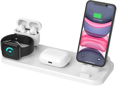 Betty Draadloze Oplader Opvouwbare Opladen Dock Station Voor Iphone Samsung Xiaomi Telefoon Horloge Airpods Inductie Draadloze Opladers wit