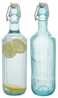 Beugelfles / Weckfles - 2x - blauw glas - luchtdicht - 1 liter - waterfles