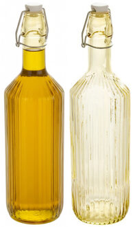 Beugelfles / Weckfles - 2x - geel glas - luchtdicht - 1 liter - waterfles