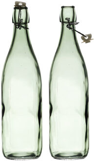 Beugelfles/weckfles - 2x - glas - transparant - luchtdicht - 1.0 liter - waterfles