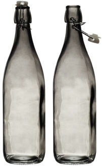 Beugelfles/weckfles - 2x - glas - transparant - luchtdicht - 1.0 liter - waterfles