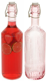 Beugelfles / Weckfles - 2x - roze glas - luchtdicht - 1 liter - waterfles