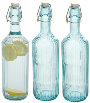 Beugelfles / Weckfles - 3x - blauw glas - luchtdicht - 1 liter - waterfles