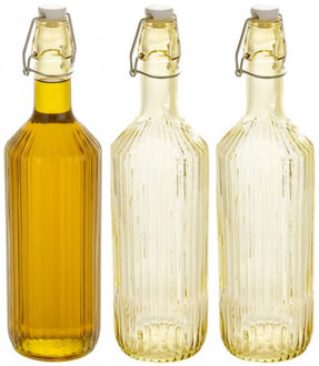 Beugelfles / Weckfles - 3x - geel glas - luchtdicht - 1 liter - waterfles
