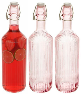 Beugelfles / Weckfles - 3x - roze glas - luchtdicht - 1 liter - waterfles