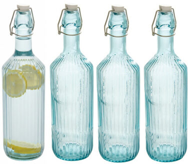 Beugelfles / Weckfles - 4x - blauw glas - luchtdicht - 1 liter - waterfles