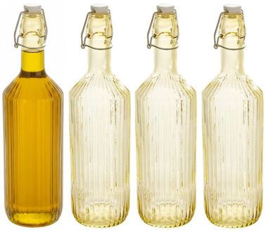 Beugelfles / Weckfles - 4x - geel glas - luchtdicht - 1 liter - waterfles
