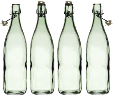 Beugelfles/weckfles - 4x - glas - transparant - luchtdicht - 1.0 liter - waterfles