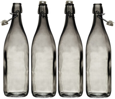 Beugelfles/weckfles - 4x - glas - transparant - luchtdicht - 1.0 liter - waterfles