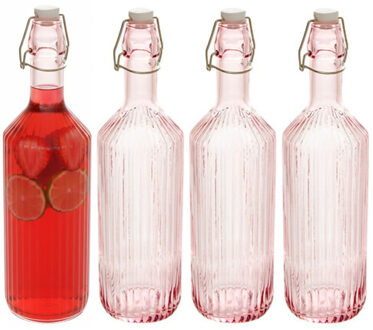 Beugelfles / Weckfles - 4x - roze glas - luchtdicht - 1 liter - waterfles