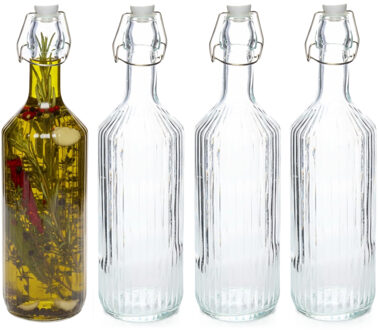 Beugelfles / Weckfles - 4x - transparant glas - luchtdicht - 1 liter - waterfles
