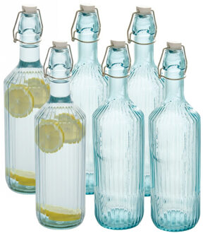 Beugelfles / Weckfles - 6x - blauw glas - luchtdicht - 1 liter - waterfles