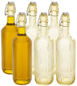 Beugelfles / Weckfles - 6x - geel glas - luchtdicht - 1 liter - waterfles