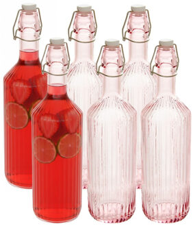Beugelfles / Weckfles - 6x - roze glas - luchtdicht - 1 liter - waterfles