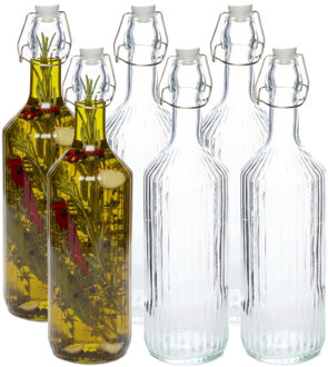 Beugelfles / Weckfles - 6x - transparant glas - luchtdicht - 1 liter - waterfles