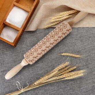 Beuken 35X5Cm Kerst Rolling Pin Confeitaria Gegraveerd Gesneden Hout Reliëf Deegroller Keuken Tool Bakken Accessoires Fdh
