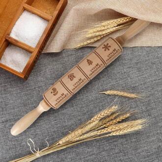 Beuken 35X5Cm Kerst Rolling Pin Confeitaria Gegraveerd Gesneden Hout Reliëf Deegroller Keuken Tool Bakken Accessoires Fdh
