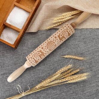 Beuken 35X5Cm Kerst Rolling Pin Confeitaria Gegraveerd Gesneden Hout Reliëf Deegroller Keuken Tool Bakken Accessoires Fdh