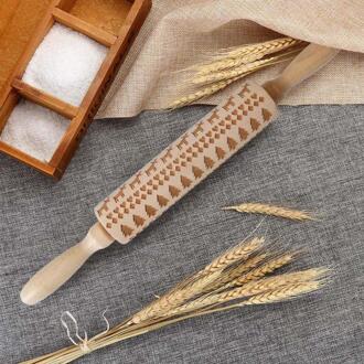 Beuken 35X5Cm Kerst Rolling Pin Confeitaria Gegraveerd Gesneden Hout Reliëf Deegroller Keuken Tool Bakken Accessoires Fdh