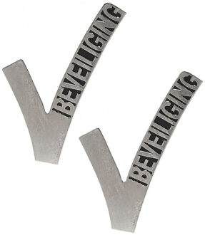 Beveiligings embleem V - 2x - metaal - 6,5 cm - Security broche - zilver - beveiligers