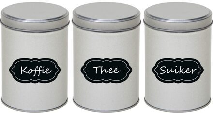 Bewaarblikken set - 3x stuks - zilver - metaal - met beschrijfbare etiketten van 13 cm