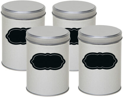 Bewaarblikken set - 4x stuks - zilver - metaal - met beschrijfbare etiketten van 13 cm