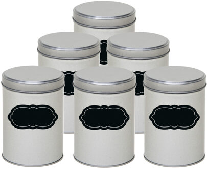 Bewaarblikken set - 6x stuks - zilver - metaal - met beschrijfbare etiketten van 13 cm