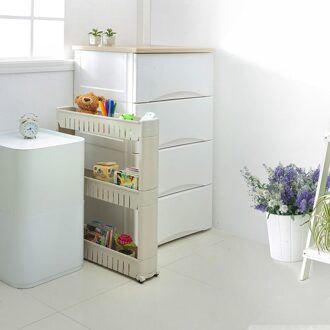 Beweegbare Plastic Interspace Opbergrek Koelkast Ruimte Rack Met Roller Planken Keuken Badkamer Kinderwagens Interval 4-Layer grijs three layers