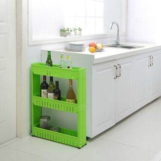 Beweegbare Plastic Interspace Opbergrek Koelkast Ruimte Rack Met Roller Planken Keuken Badkamer Kinderwagens Interval 4-Layer groen three layers
