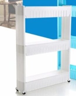 Beweegbare Plastic Interspace Opbergrek Koelkast Ruimte Rack Met Roller Planken Keuken Badkamer Kinderwagens Interval 4-Layer wit three layers