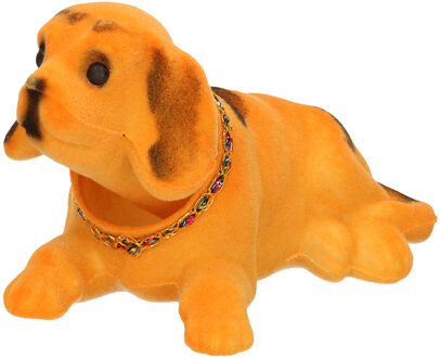 Bewegende knikkende beige hond voor in de auto