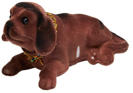 Bewegende knikkende hond voor in de auto - donkerbruin - auto decoratie voor de hoedenplank