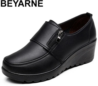 BEYARNE2020Spring Autumn Women's fashion Pumps shoes woman genuine leather wedge single casual shoes mother high heels shoesE175