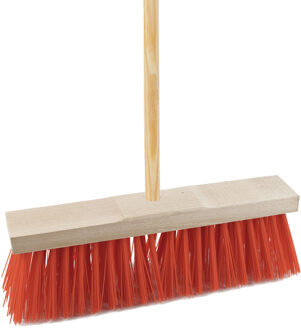 Bezem buiten - 32 cm - rood - steel 140 cm - harde bezem - straatbezem