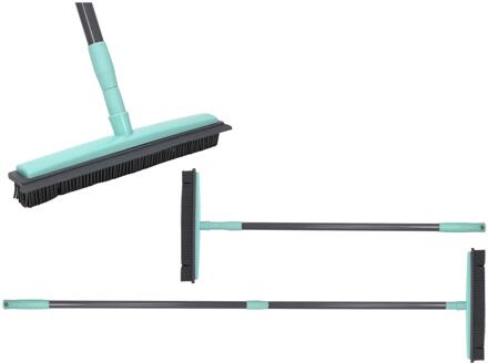 Bezem rubber met telescoopsteel 80-130cm blauw