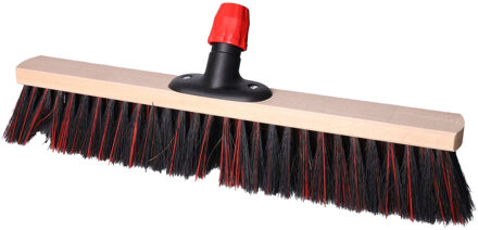 Bezemkop - Arenga/Elaston mix - zwart/rood - hard - hout - 50 cm - straatbezem/buitenbezem
