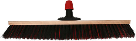 Bezemkop - Arenga/Elaston mix - zwart/rood - hard - hout - 60 cm - straatbezem/buitenbezem
