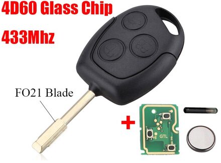 BHKEY 3 Knoppen Afstandsbediening autosleutel 433 Mhz Voor Ford Fusion Focus Mondeo Fiesta Galaxy 2001 autosleutels FO21 4D60 Glass Chip