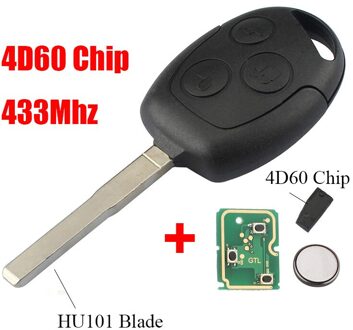 BHKEY 3 Knoppen Afstandsbediening autosleutel 433 Mhz Voor Ford Fusion Focus Mondeo Fiesta Galaxy 2001 autosleutels HU101 4D60 Chip
