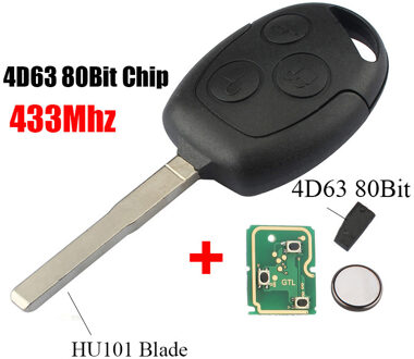 BHKEY 3 Knoppen Afstandsbediening autosleutel 433 Mhz Voor Ford Fusion Focus Mondeo Fiesta Galaxy 2001 autosleutels HU101 4D63 80Bit