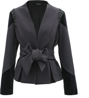 Bi-materiaal blazer en geknoopt riem Zwart - XS