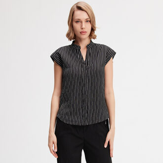 Bi-materiaal gestreept shirt - maat S Zwart