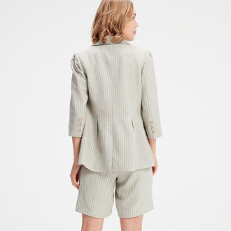 Bi-materiaal Gestreepte Jas Mint - S