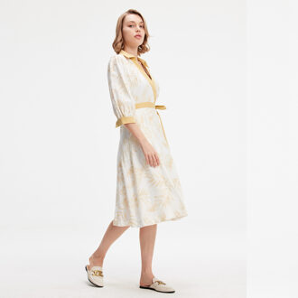 Bi-material wrap jurk met tropische print Beige - S