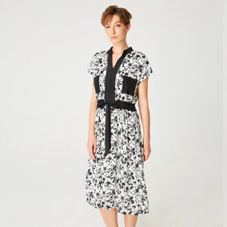 Bi-materiële kleding met monochrome bloemenprint en trekkoordriem - maat Wit