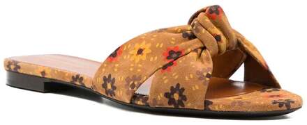 Bianca Geknoopte Suède Slippers Bruin