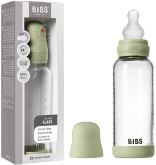 BIBS Baby Accessoires BIBS Glass Baby Bottle Silicone Medium Flow Sage 240 ml