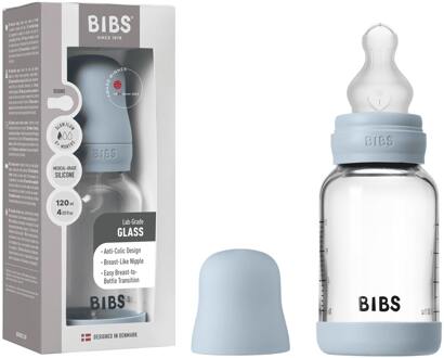 BIBS Baby Accessoires BIBS Glass Baby Bottle Silicone Slow Flow Baby Blue 120 ml